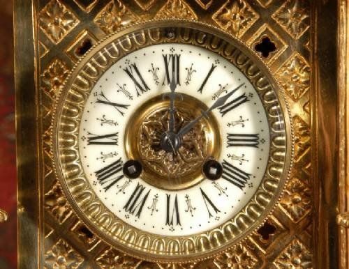 fig 4. Stunning Antique French Gothic Table Clock Set by Samuel Marti French - Circa 1880